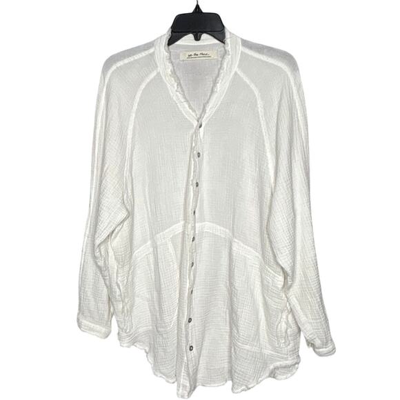We The Free White Summer Daydream Gauze Pockets Button Down Oversized Top XS - Picture 1 of 7